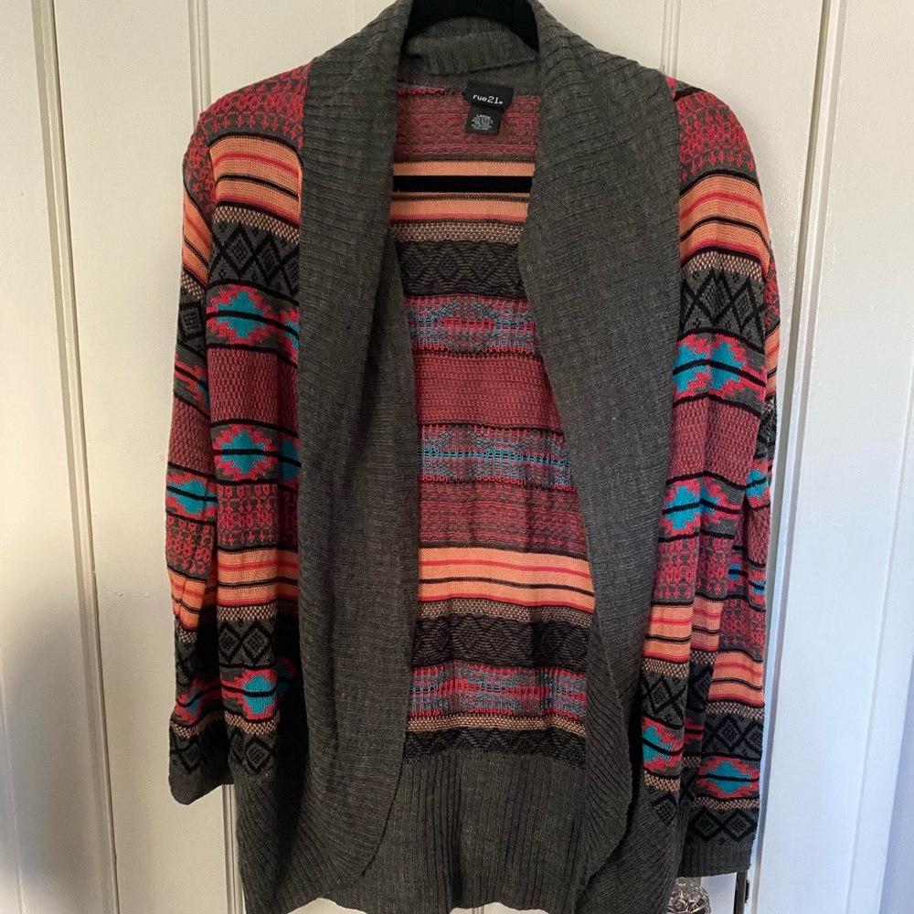 Multi-color tribal print cardigan